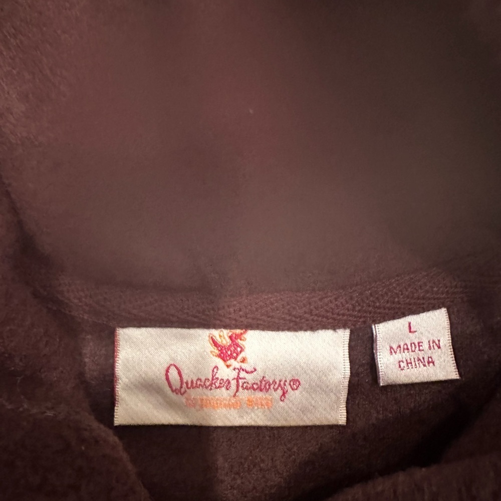 Quacker Factory Chocolate Brown Fleece Hoodie with Embellished Zipper Cozy Sz L - Picture 9 of 10